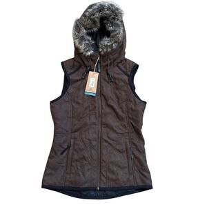Prana Wool Blend Calla Outerwear Vest Faux Fur Detachable Hood Women's XS NWT